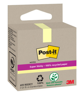 Post-it Super Sticky Recycling Notes, 76 x 76 mm, jaune