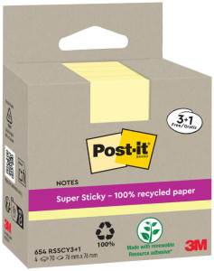 Post-it Super Sticky Recycling Notes, 76 x 76 mm, jaune