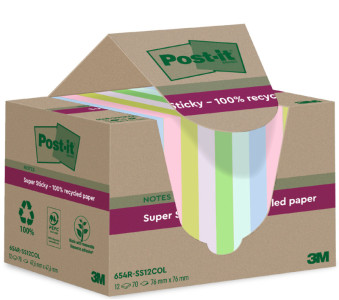 Post-it Super Sticky Recycling Notes, 76 x 76 mm, coloré