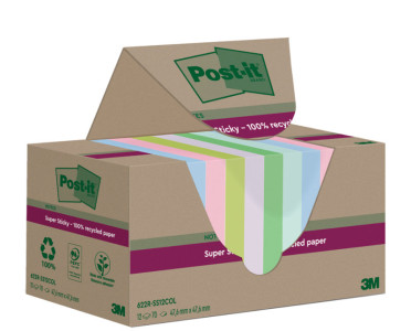 Post-it Super Sticky Recycling Notes, 47,6 x 47,6 mm, coloré