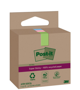 Post-it Super Sticky Recycling Notes, 47,6 x 47,6 mm, coloré