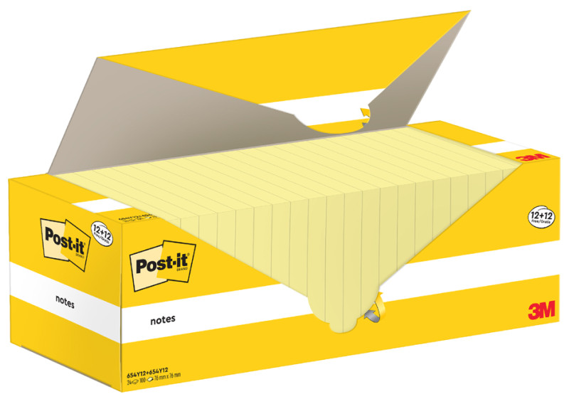 Post-it Bloc-note adhésif, 76 x 76 mm, 12+12 GRATUIT, jaune