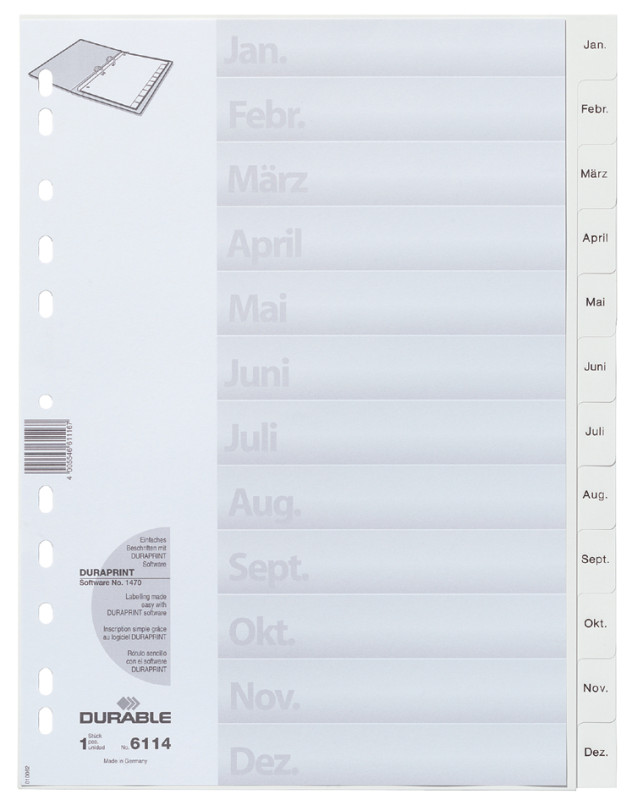 DURABLE Kunststoff-Register, Monate, A4, Januar - Dezember