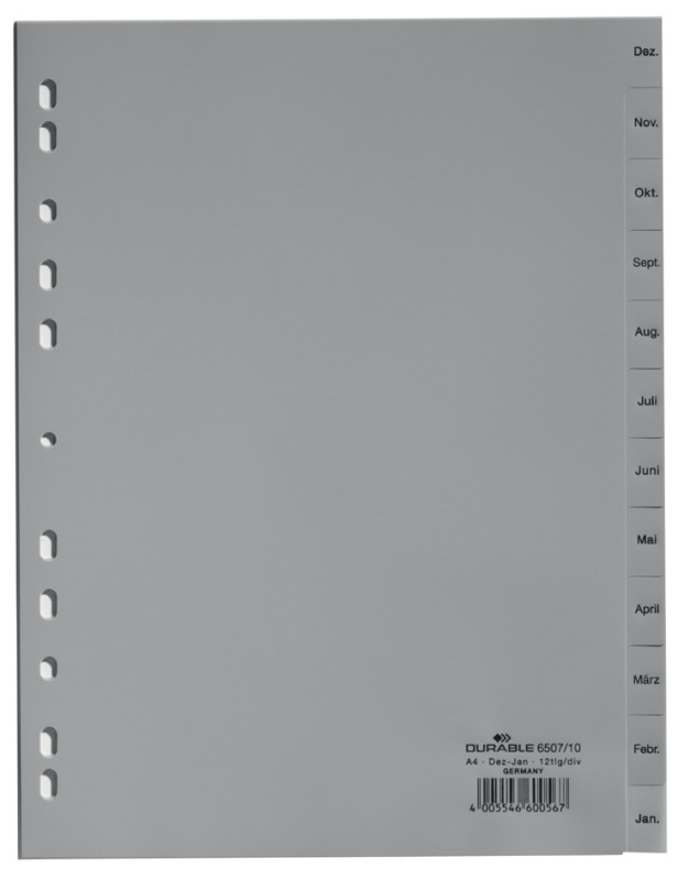 DURABLE Kunststoff-Register, Monate, A4, Dezember - Januar