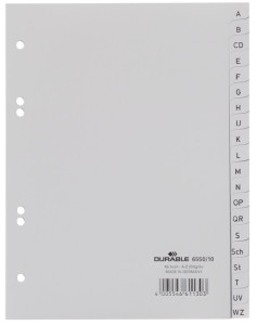 Intercalaires en plastique DURABLE, A-Z, A5, PP, 20 compartiments, gris