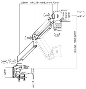 DIGITUS Support écran universel, fixation par serrage, noir
