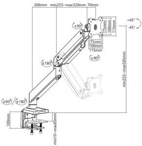DIGITUS Support double écran universel, fixation par serrage