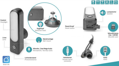 DIGITUS Caméra extérieure intelligente Full HD éclairage LED