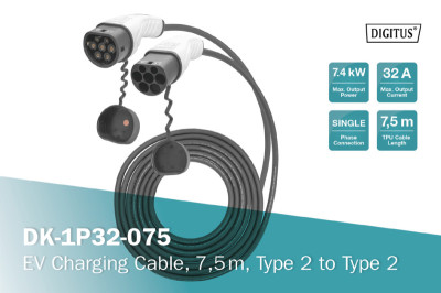 DIGITUS Câble de charge pour véhicules, type 2, monophasé