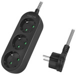 Multiprise LogiLink, 3 voies, câble textile, noir Multiprise LogiLink, 3 voies, câble textile, noir
