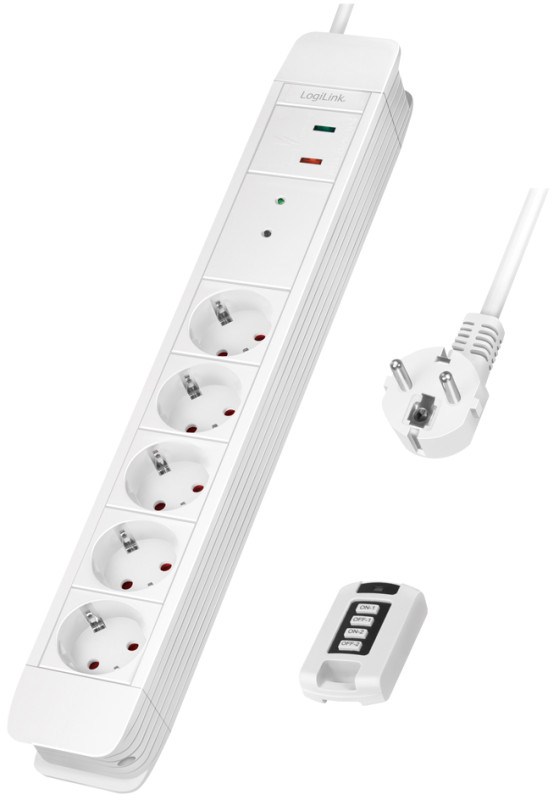 LogiLink Steckdosenleiste, 5-fach, mit Fernbedienung, weiß