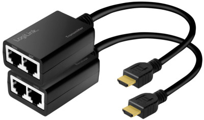 LogiLink Kit d'extension HDMI via LAN, pigtail, 30 m, noir