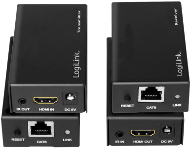 LogiLink Kit d'extension HDMI via LAN, POC/IR, 60 m, noir