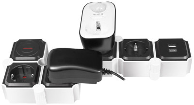 LogiLink Bloc multiprises flexible, avec 2x USB, noir/blanc