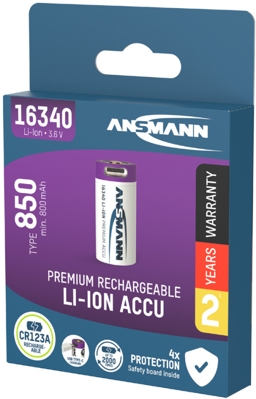 Ansmann pile rechargeable li-ion 26650 avec usb-c femelle