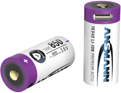 ANSMANN Pile rechargeable Li-Ion 16340 avec fiche micro-USB