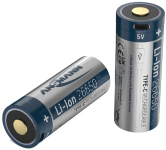 ANSMANN Pile rechargeable Li-ion 26650 avec USB-C femelle