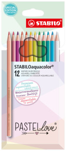STABILO Crayon de couleur aquacolor PASTELlove, étui de 12