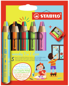 STABILO Crayon multi-talents woody 3 en 1 duo, étui de 10