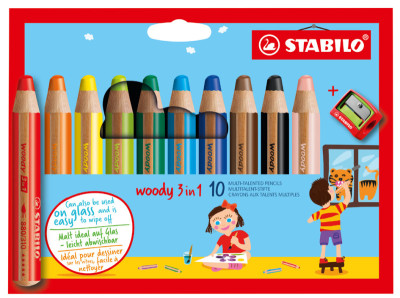 STABILO Crayon multi-talents woody 3 en 1, étui de 18 Pastel