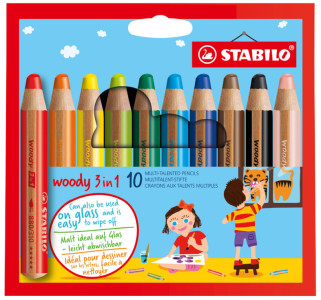 STABILO Crayon multi-talents woody 3 en 1, étui de 18 Pastel