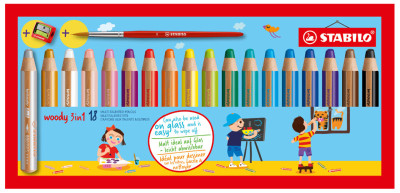 STABILO Crayon multi-talents woody 3 en 1, étui de 18 Pastel