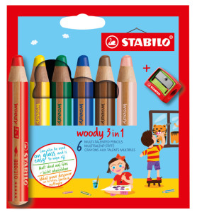 STABILO Crayon multi-talents woody 3 en 1, étui de 18 Pastel