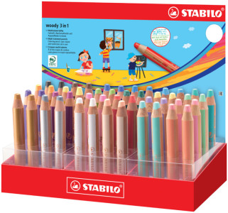 STABILO Crayons multi-talents woody 3 en 1, présentoir de 48