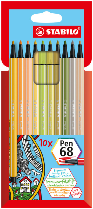 STABILO Pen 68 metallic feutre, 6 couleurs, étui de 6 pièces