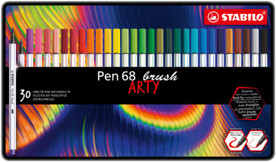 STABILO Feutre pinceau Pen 68 brush ARTY, étui métal de 30