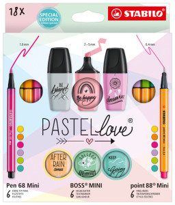 STABILO Kit écriture Mini World Pastellove, étui de 18