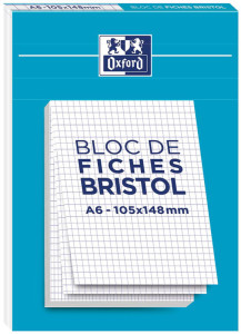 Oxford Bloc de fiches bristol, A6, quadrillé, blanc