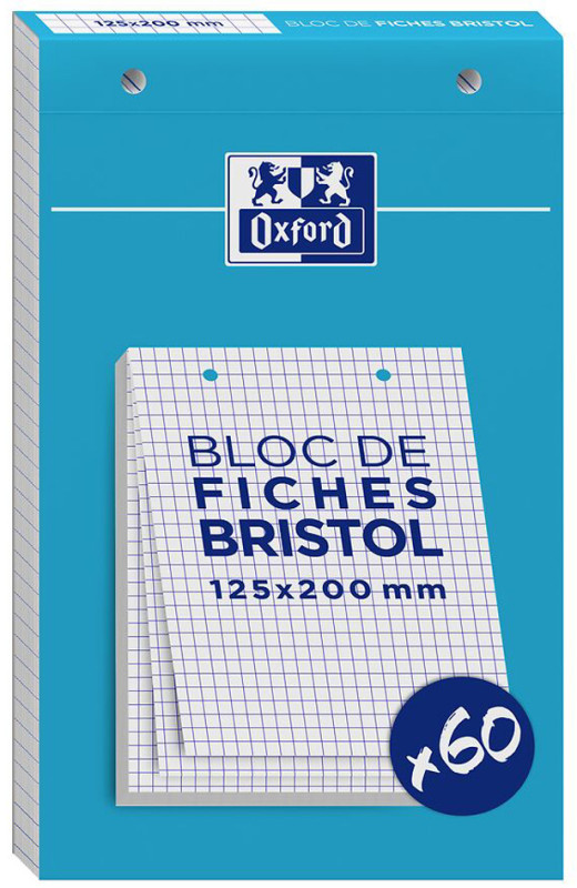 Oxford Bloc de fiches bristol, 125 x 200 mm, quadrillé,blanc