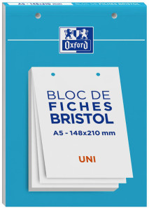 Oxford Bloc de fiches bristol, A5, quadrillé, blanc