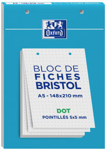 Oxford Bloc de fiches bristol, A5, quadrillé, blanc