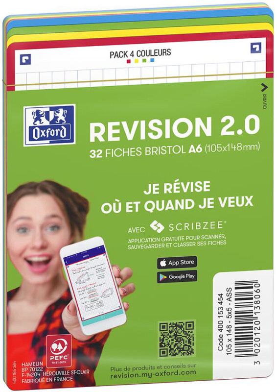 Fiches bristol Revision 2.0 Oxford A5 Q5x5 cadre - Oxford