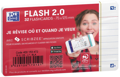 Oxford Fiches bristol FLASH 2.0, A7, quadrillé, blanc