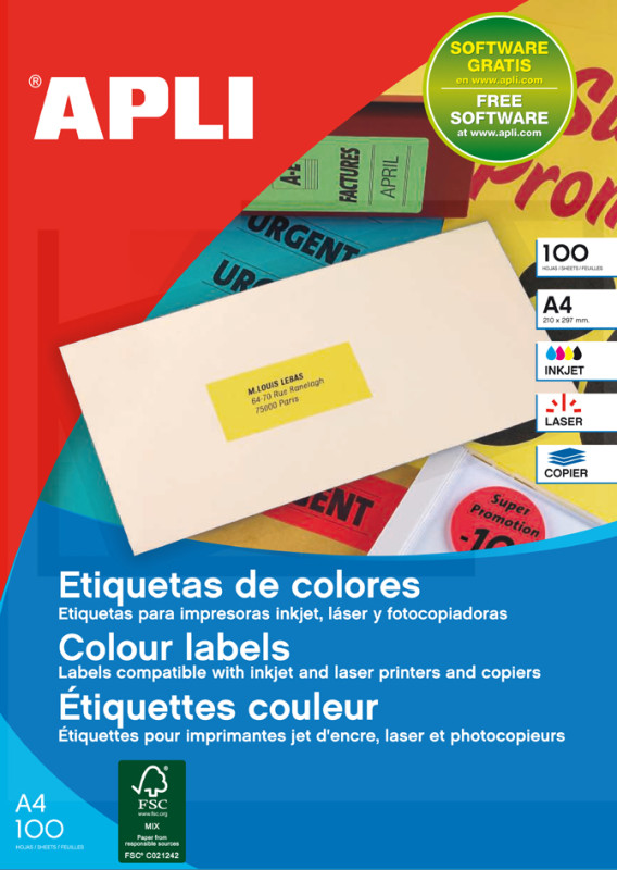 agipa Etiquette d'adresse, 105 x 37 mm, coins droits, rouge