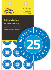 AVERY Zweckform Prüfplaketten, 2025, NoPeel, blau, 20 mm