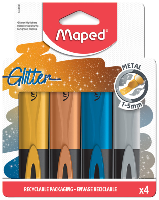 Maped Surligneur GLITTER METAL, étui de 4