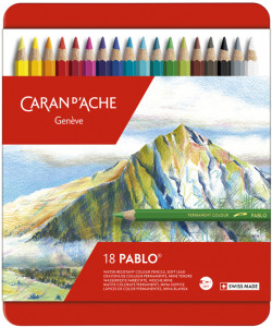 CARAN D'ACHE Crayons de couleur PABLO, étui métal de 18