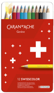 CARAN D'ACHE Crayons de couleur Swisscolor, étui métal de 12