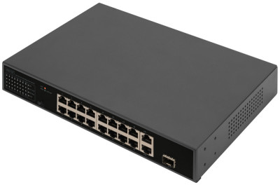 DIGITUS Commutateur PoE, 16 ports, 2 GE Uplinks (RJ45 / SFP)