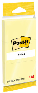 3M Post-it notes adhésives, 38 x 51 mm, jaune, blister