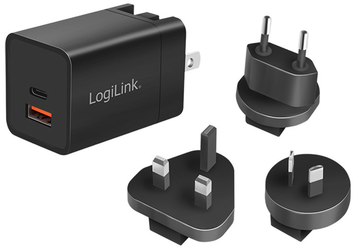 LogiLink Adaptateur de voyage USB, USB A & USB C, GaN