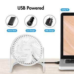 LogiLink Ventilateur de bureau USB, 40 dB, blanc