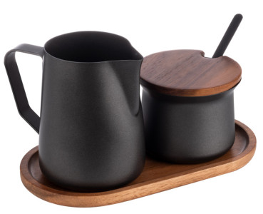 APS Kit lait/sucre, bois d'acacia/acier inoxydable, 5 pièces