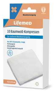 Lifemed Compresse de coton, 95 x 95 mm, blanc