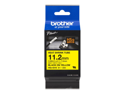 Brother HSe-631E Ruban thermorétractable Noir sur jaune 11,2 mm x 1,5 m