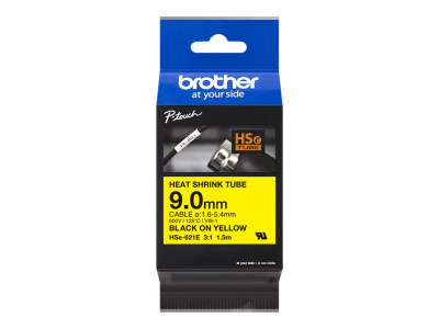 Brother HSe-621E Ruban thermorétractable Noir sur jaune 9,0 mm x 1,5 m
